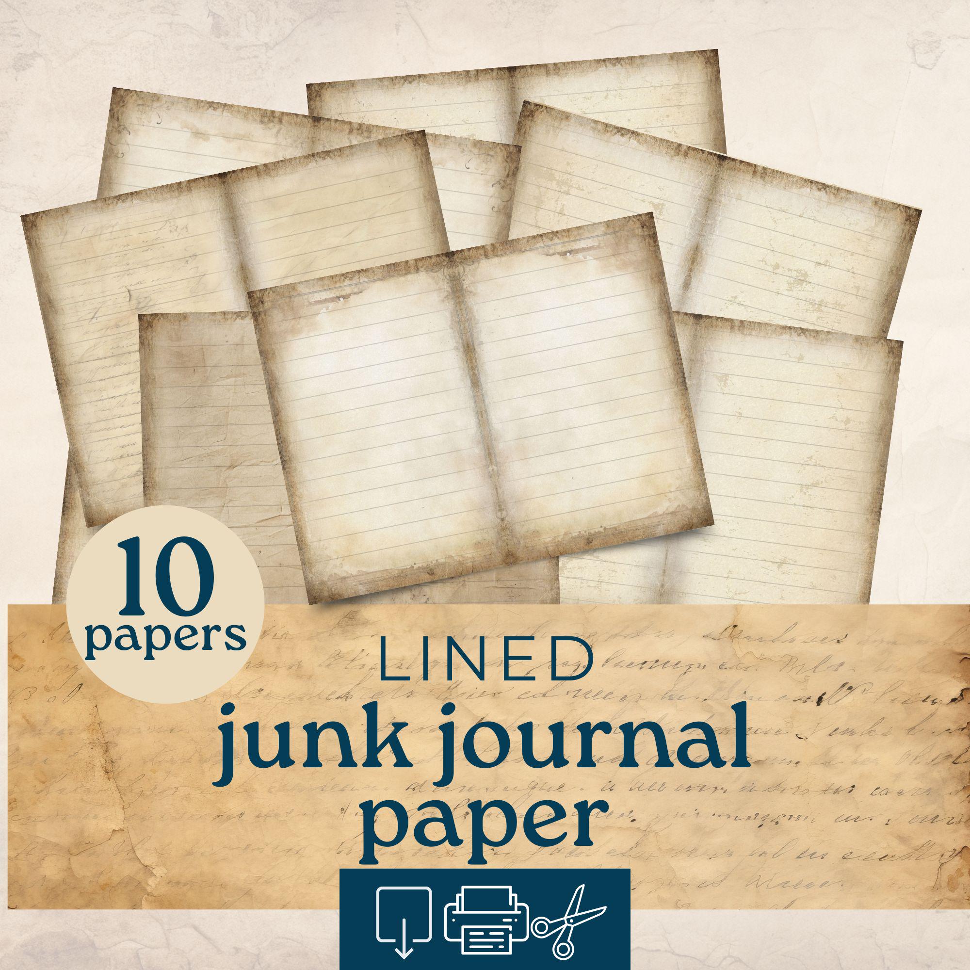 line paper for junk journals, blank lined journal, writing junk journal paper, Digital download printable, scrapbooking supplies