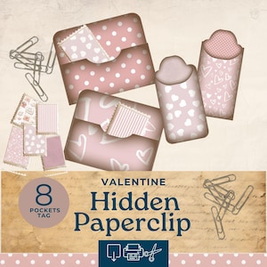 Hidden paperclips printable, valentines  hidden paperclip bookmark ,shabby chic vintage printable ephemera, junk journal supplies, stamps