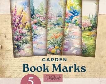 Printable Garden bookmark, floral journal watercolor printable, junk journal,  Ephemera Junk Journal, cute bookmark printables