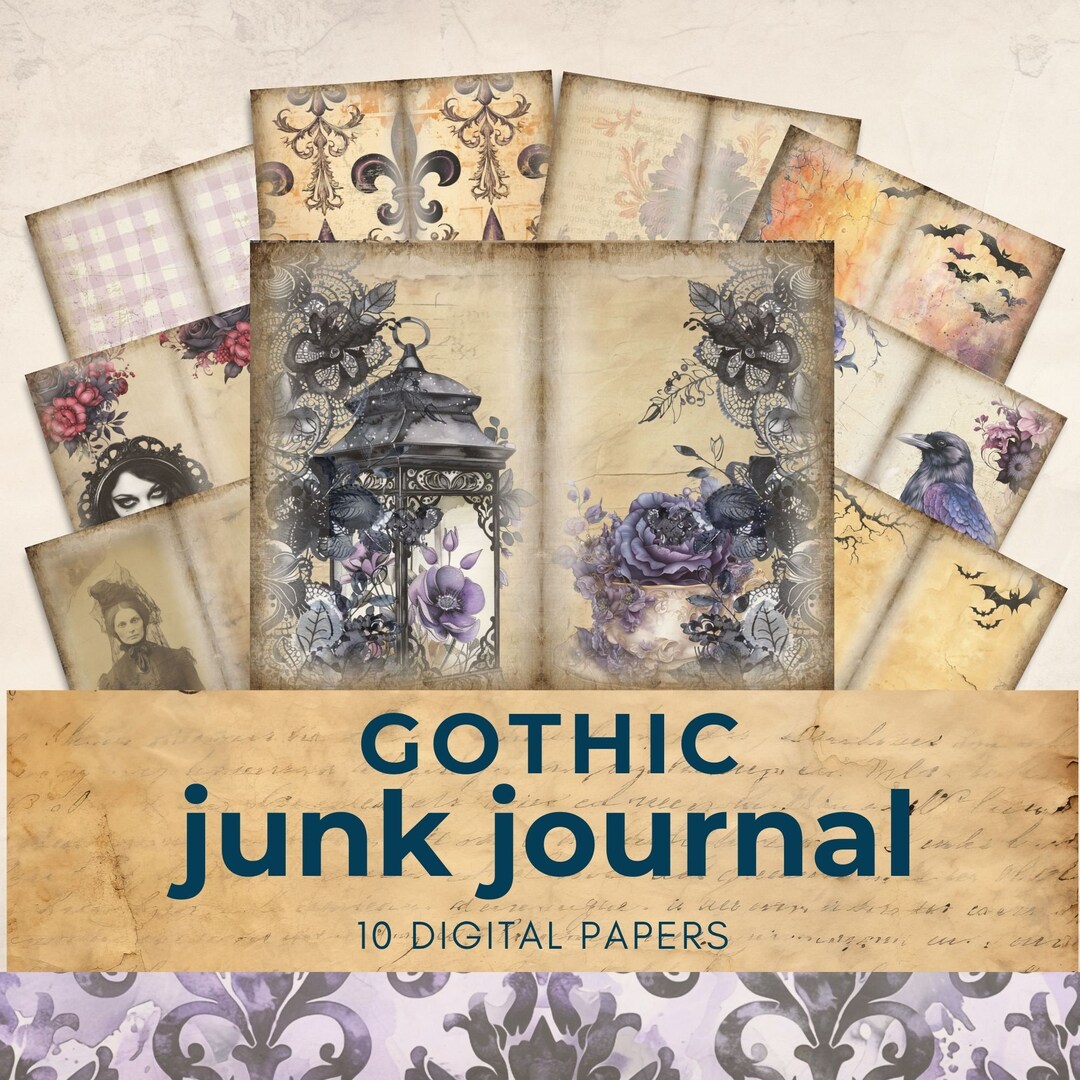 Gothic Junk Journal Pages, Dark Academia Paper, Paper Craft, , Purple ...