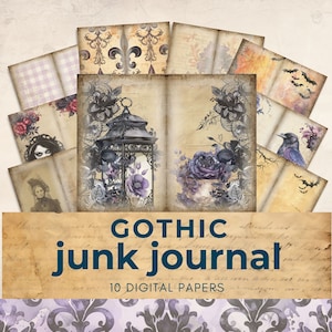 Gothic junk journal Seiten, schwarzes Academia Papier, Papierbasteln, Scrapbook Kit, Gothic Garten Junk Journal, violett und schwarz zum ausdrucken