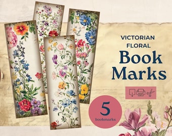 Printable floral bookmark, victorian floral journal watercolor printable, junk journal,  Ephemera Junk Journal, cute bookmark printables