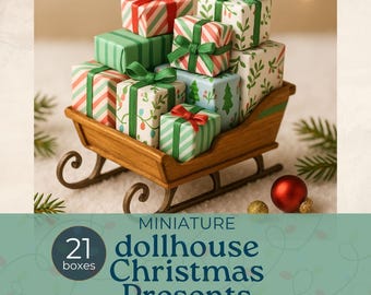 Miniature Dollhouse Christmas Boxes, charming festive decor, Printable for dollhouse accessories, Holiday Miniatures for Dollhouses, 1:12