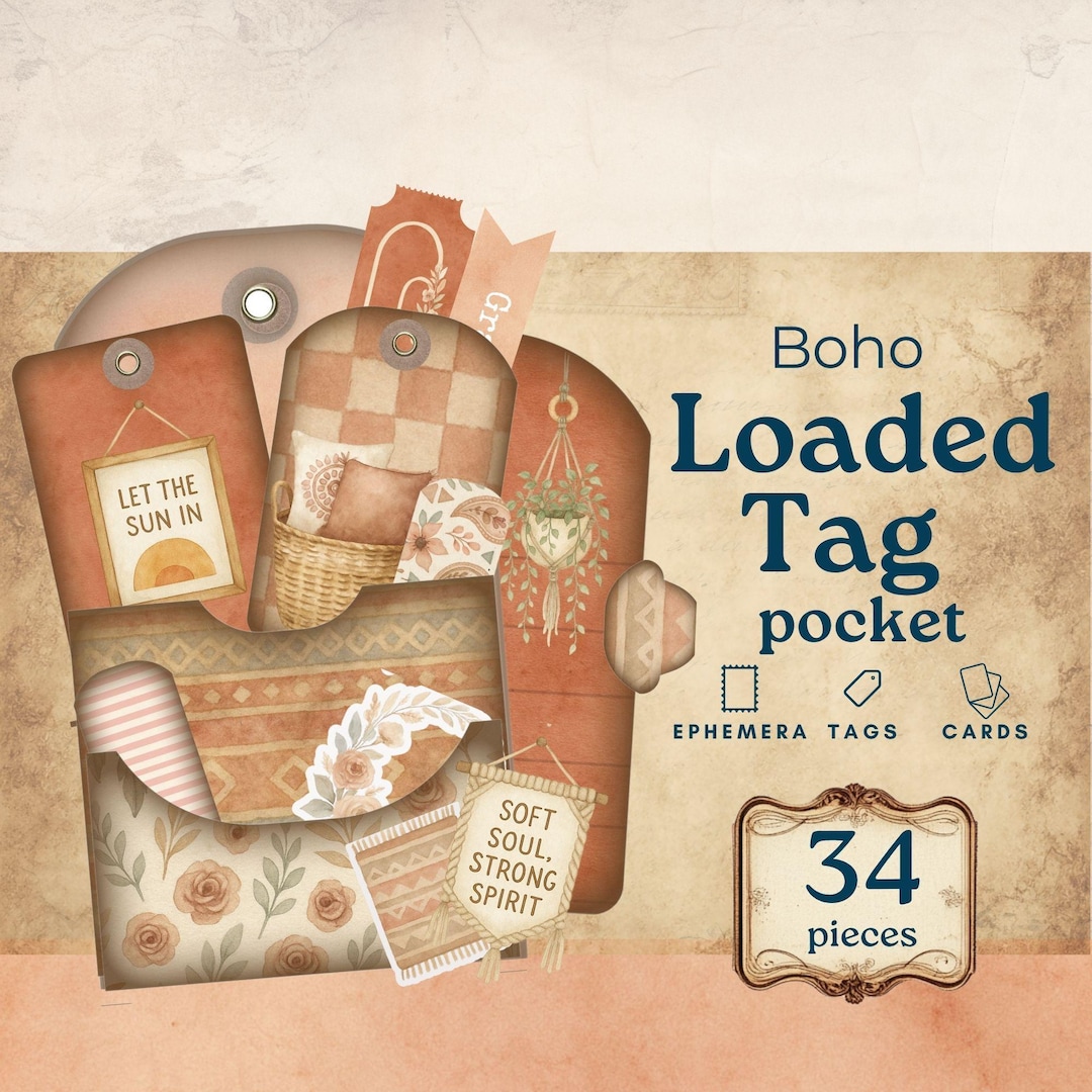Boho Junk Journal Pocket Tags, Terracotta Loaded Junk Journal Tags ...