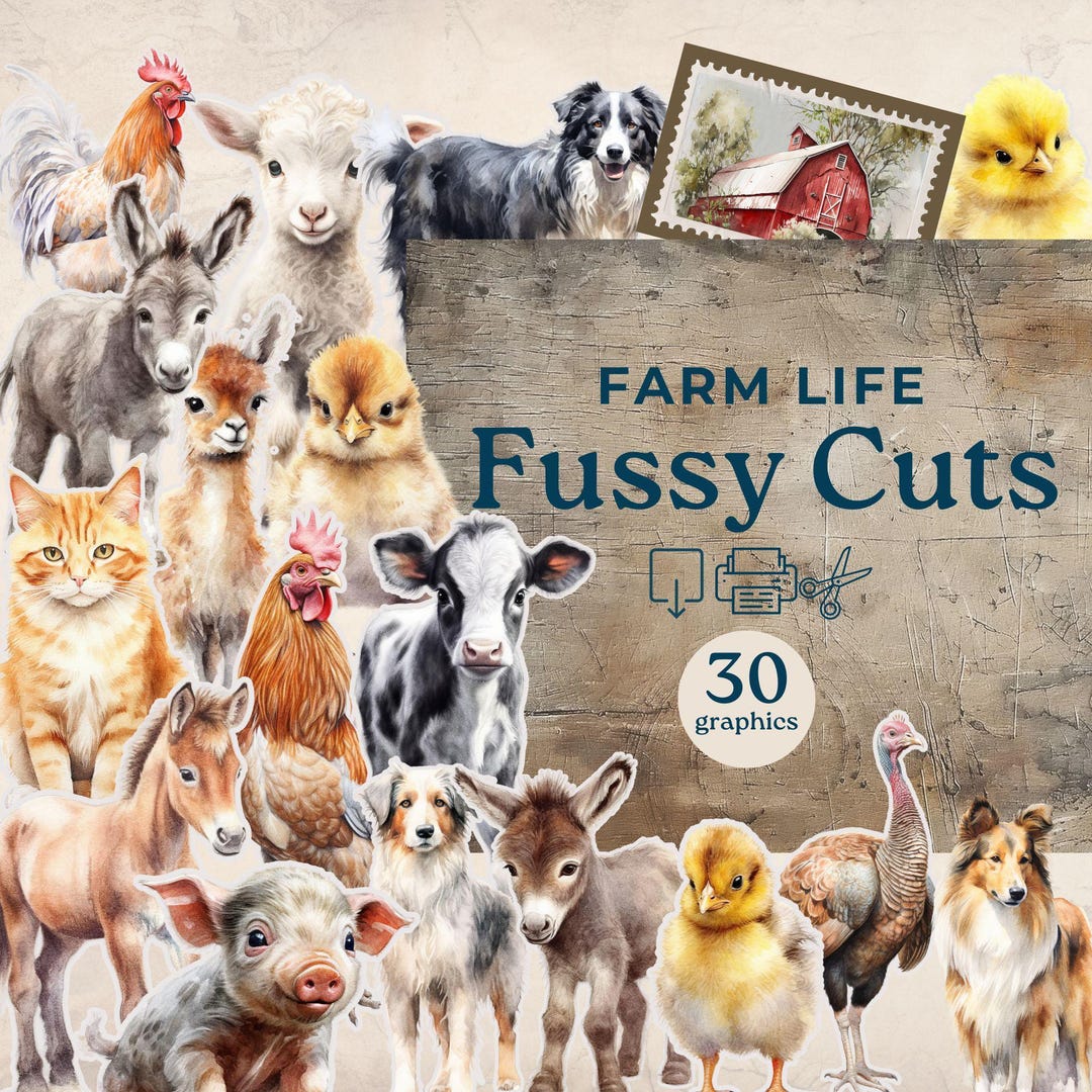 Fussy Cut Farm, Vintage Farm Animal Printable, Farm Life Junk Journal ...