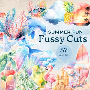 Fussy Cuts Sommer, Junk Journal zum ausdrucken, Strand Junk Journal, Junk Journal Zubehör, Scrapbooking Ephemera, pingelige Seiten zum Ausdrucken