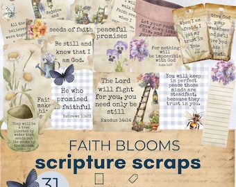 scripture scraps junk journal ephemera, bible journaling printable, faith based junk journal, Scripture Tags For Junk Journals