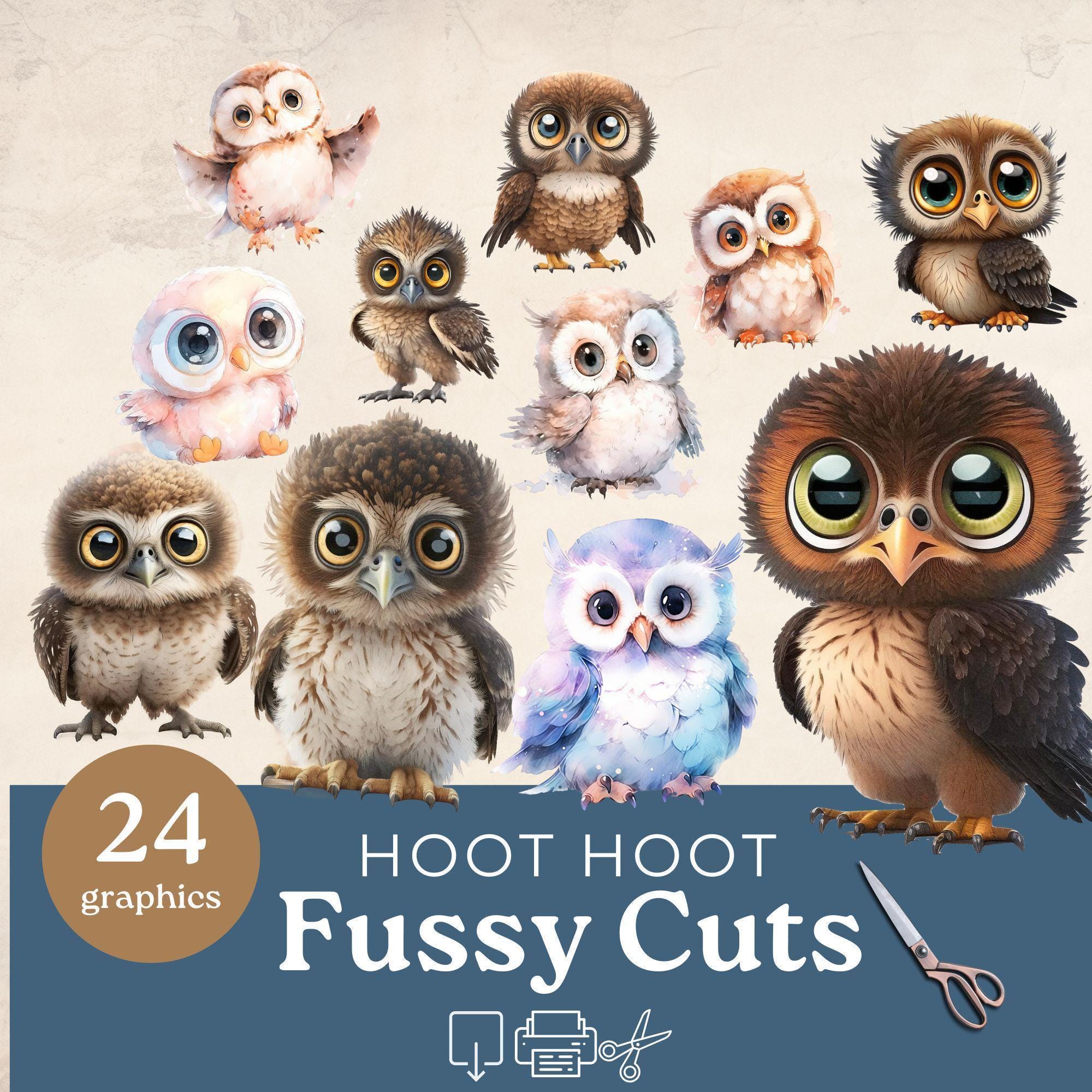 Fussy cut owls,  vintage owl junk journal supplies,  scrapbooking ephemera, woodland animals, collag