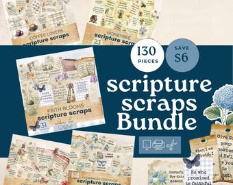 scripture scraps junk journal ephemera, bible journaling printable, faith based junk journal, Scripture Tags For Junk Journals, bundle