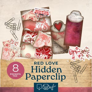 Hidden paperclips printable, valentines hidden paperclip bookmark ,shabby chic vintage printable ephemera, junk journal supplies, stamps