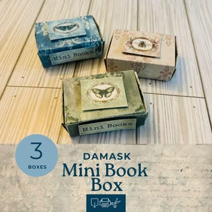 Printable Mini Box junk Journal, Damask Mini craft storage box, ephemera organizer kit, Junk journal box, tiny gift box, mini books box
