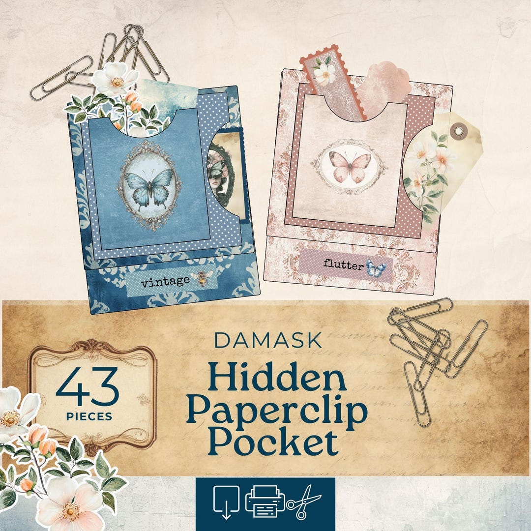 Junk Journal Hidden Paper Clips, Damask Hidden Paper Clip Digital ...