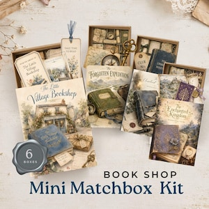 Mini Matchbox digital Junk Journals, book themed printable matchbox kit, ephemera storage,  book reading junk journal kit