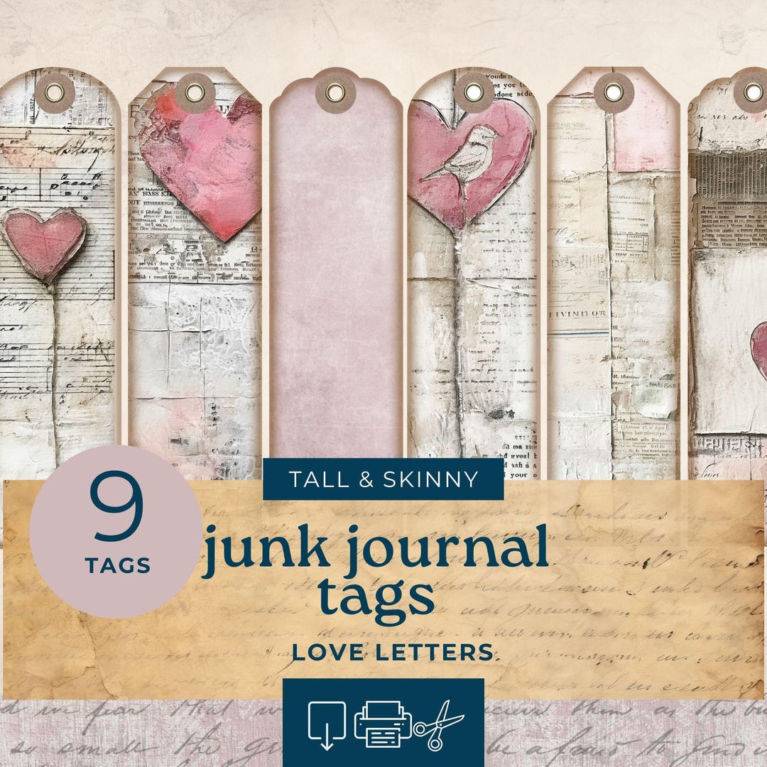 Love Letters Tall and Skinny Junk Journal Tag, Printable Junk Journal ...