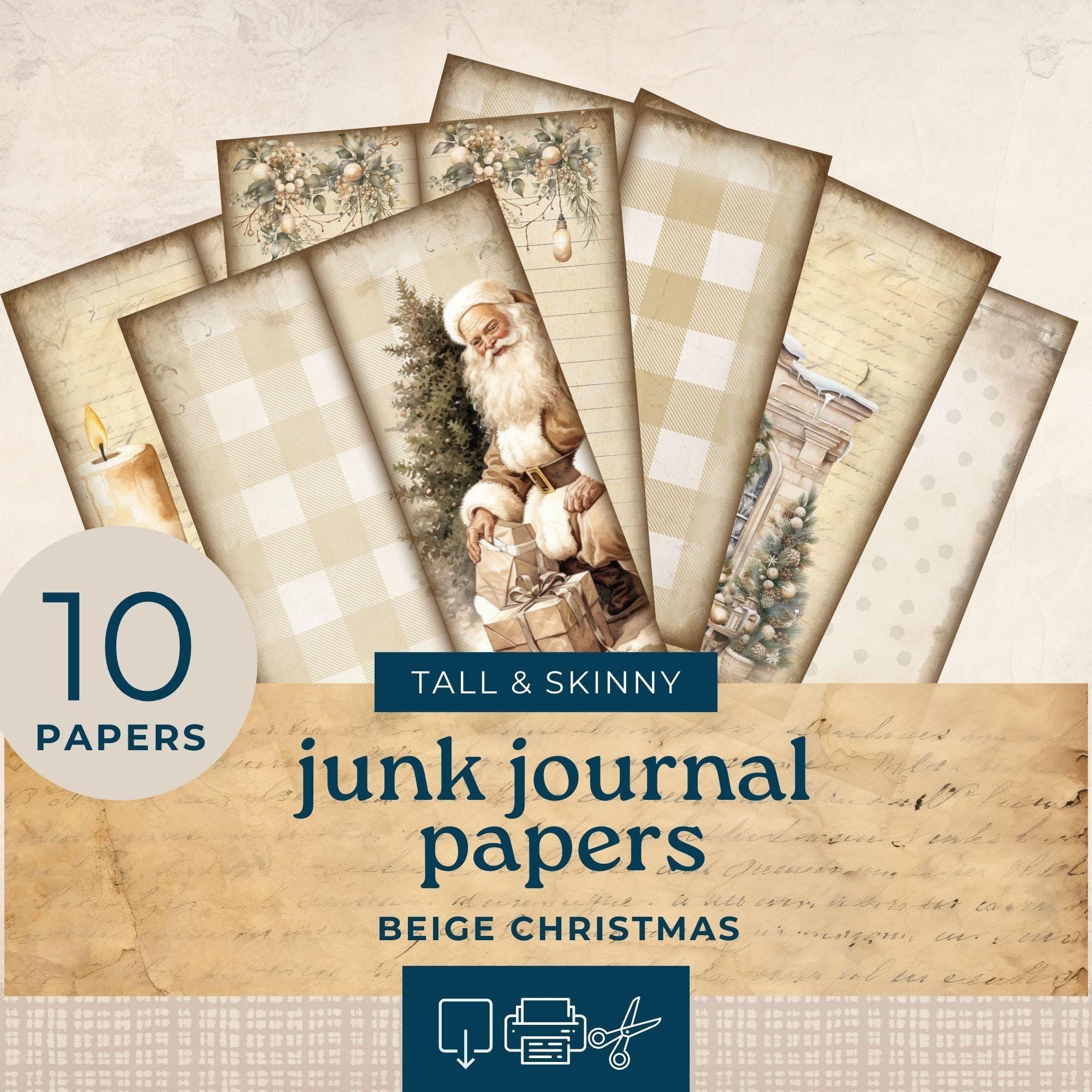 Beige Christmas Junk Journal Kit Mixed Media, Xmas Trifold Pocket Folio ...