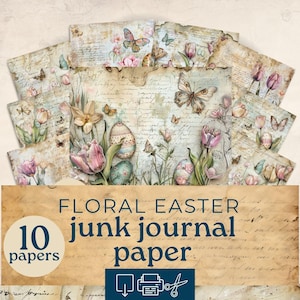 Easter Junk Journal Papers,  tulips and butterflies scrapbooking, Digital download printable, floral junk journal supplies, ephemera