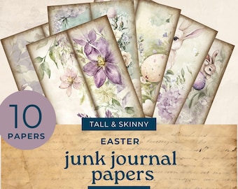Easter Tall and Skinny Junk Journal printables , grandmillennial tall skinny journal, junk journal pages, lavender green junk journal kits