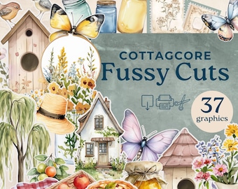 Cottagecore Fussy Cuts,Vintage printable spring garden junk journal, mushroom  junk journal supplies, scrapbooking ephemera, fussy cut pages