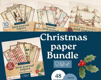 Christmas tall and Skinny Junk Journal printables, junk journal paper bundle, tall skinny journal, junk journal pages, journal ephemera