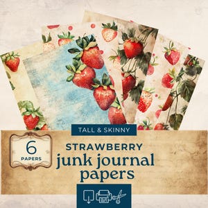 Strawberry Junk Journal Papers, Vintage Strawberry Ephemera ,Digital download printable, scrapbooking supplies, set of 6