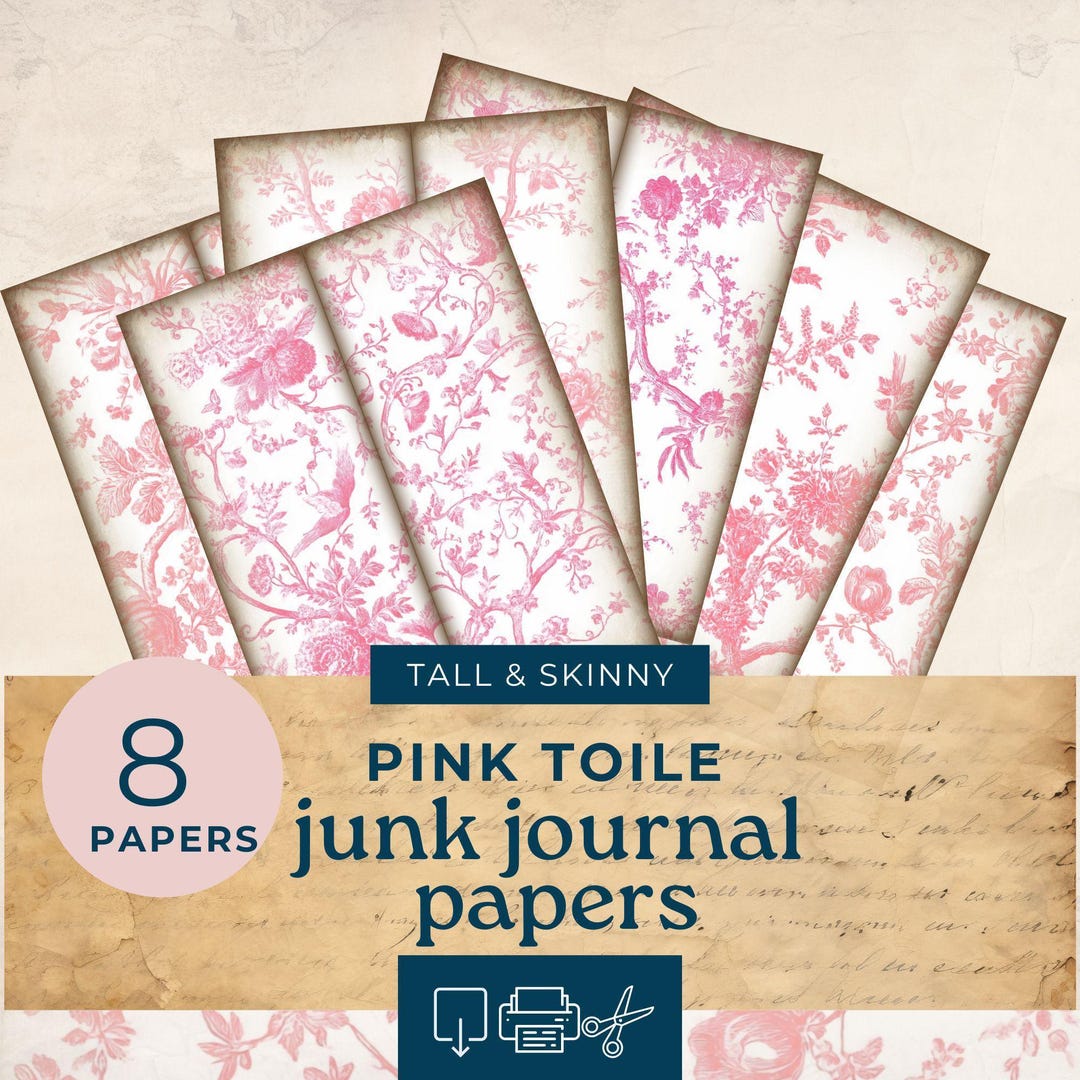 Pink Toile Tall and Skinny Junk Journal Printables , Watercolor Tall ...