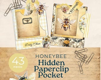 Hidden paperclips printable, bee hidden paperclip bookmark, bee keeper vintage  ephemera, junk journal supplies, paperclip bookmark, JJB1010