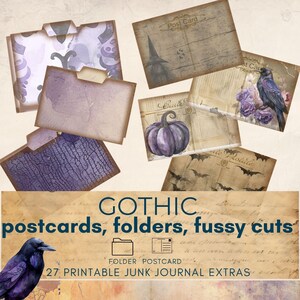 Kit de diario gótico, postales y carpetas para diario, kit de manualidades Dark Academia, páginas de jardín gótico, diario gótico con rosas, recortes recargados