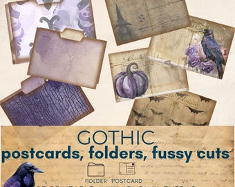 Kit de diario gótico, postales y carpetas para diario, kit de manualidades Dark Academia, páginas de jardín gótico, diario gótico con rosas, recortes recargados