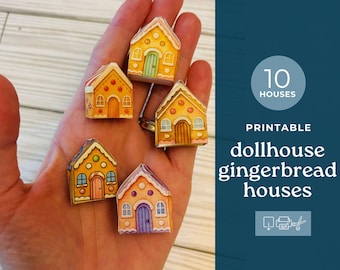Miniature Dollhouse Christmas Gingerbread Houses, Printable for dollhouse accessories, Holiday Miniatures for Dollhouses, 1:12