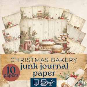 Papier de journal indésirable pour la boulangerie de Noël, papier de Noël vintage, éphémères shabby chic, imprimable en téléchargement numérique, fournitures de scrapbooking festif
