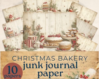 Christmas Bakery Junk Journal Paper, Vintage Christmas Paper, shabby chic ephemera,Digital download printable, festive scrapbooking supplies