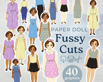 Fussy Cut Paper Doll , Vintage paper dolls, printable Scrapbooking Ephemera,  junk journal supplies, embellishments