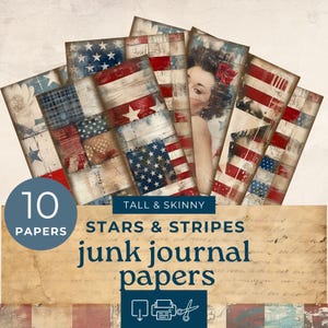 Tall and Skinny Junk Journal afdrukbare items, sterren en strepen digitaal papier, Fourth of July Junk Journal, rood, wit en blauw