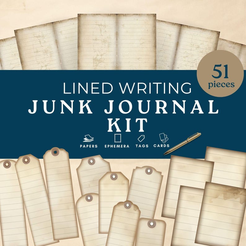 Lined Writing Junk Journal Kit, Blank Junk Journal, Vintage Brown Lined ...
