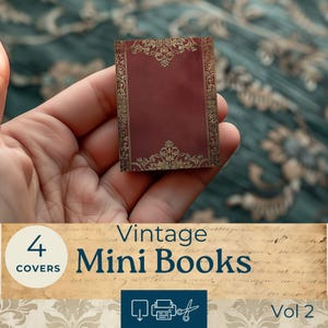 Printable dollhouse mini book, vintage miniature book, junk journal paper, collage sheet, paper dollhouse book MB101