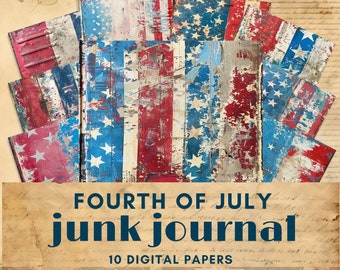 4th of July Junk Journal Paper, Stars and  Stripes old vintage digital paper, patriotic  ephemera, watercolor recycled paper scrapbook pages