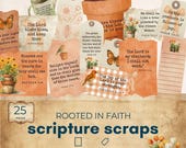 scripture scraps junk journal ephemera, bible journaling printable, faith based kit, Scripture Tags For Junk Journals, terracota fall floral