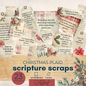 Christmas scripture scraps junk journal ephemera, bible journaling printable, faith based junk journal, Scripture Tags For Junk Journals