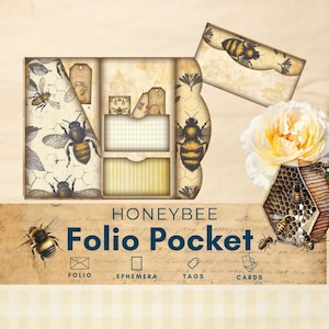 Honey Bee Folio, Bienen Folio, Imker Journal, Bienen Collage Blatt, shabby chic Junk Journal, bedruckbares Papier, digitales Papier, JJB101