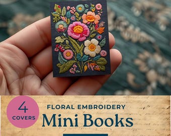 Printable dollhouse mini book, mini book embroidery design, floral cross stitch miniature book, junk journal paper, MB101