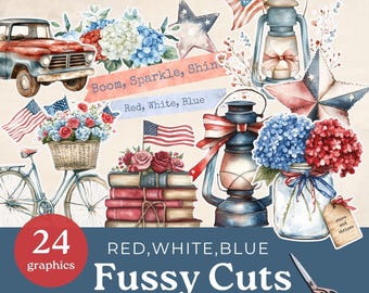 4th of July Fussy Cuts,  America junk journal supplies,  scrapbooking ephemera, fourth of july junk journal kit, collage sheets,  f101