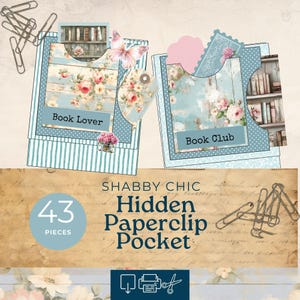 Hidden paperclips printable, book lover hidden paperclip pocket, bookmark , shabby chic junk journal printable ephemera, book club gift, JJ1
