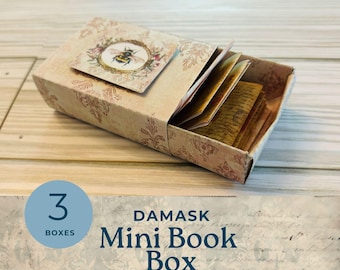 Minicaja imprimible para diario basura, minicaja de almacenamiento para manualidades de damasco, kit organizador de efímeras, caja de diario basura, pequeña caja de regalo, minicaja de libros.
