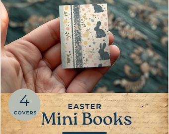 Printable dollhouse mini book, Easter bunny book  , mini book covers, lavender and green, dollhouse miniatures, printable mini books MB101