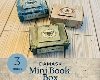 Minicaja imprimible para diario basura, minicaja de almacenamiento para manualidades de damasco, kit organizador de efímeras, caja de diario basura, pequeña caja de regalo, minicaja de libros.