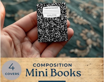 Printable dollhouse mini book, Composition book cover pattern miniature book, junk journal paper,lined notebook, paper dollhouse book, MB101