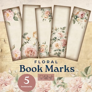 Marcador de página floral para impressão, diário floral rosa para impressão em aquarela, diário de lixo, diário de lixo eletrônico, marcadores de página fofos para impressão