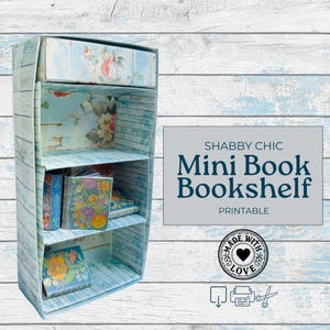 Printable Mini Box Junk Journal, shabby chic Bookshelf for mini books, miniature craft storage, mini book organizer, Junk journal bookshelf