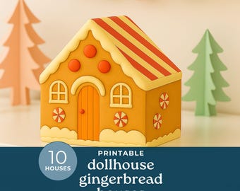 Miniature Dollhouse Christmas Gingerbread Houses, Printable for dollhouse accessories, Holiday Miniatures for Dollhouses, 1:12