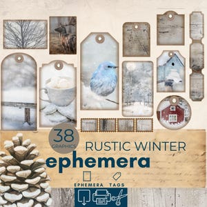 Junk journal Kit Winter, winter junk journal printable ephemera , rustic junk journal ephemera cards, collage sheet, paper craft